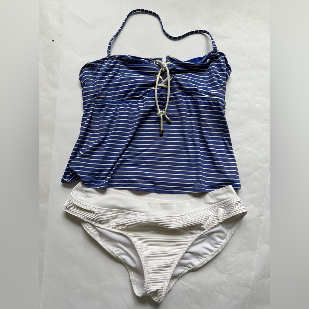 Ralph Lauren Polo Tankini Swimsuit Set Top Bottom Blue white L / XL